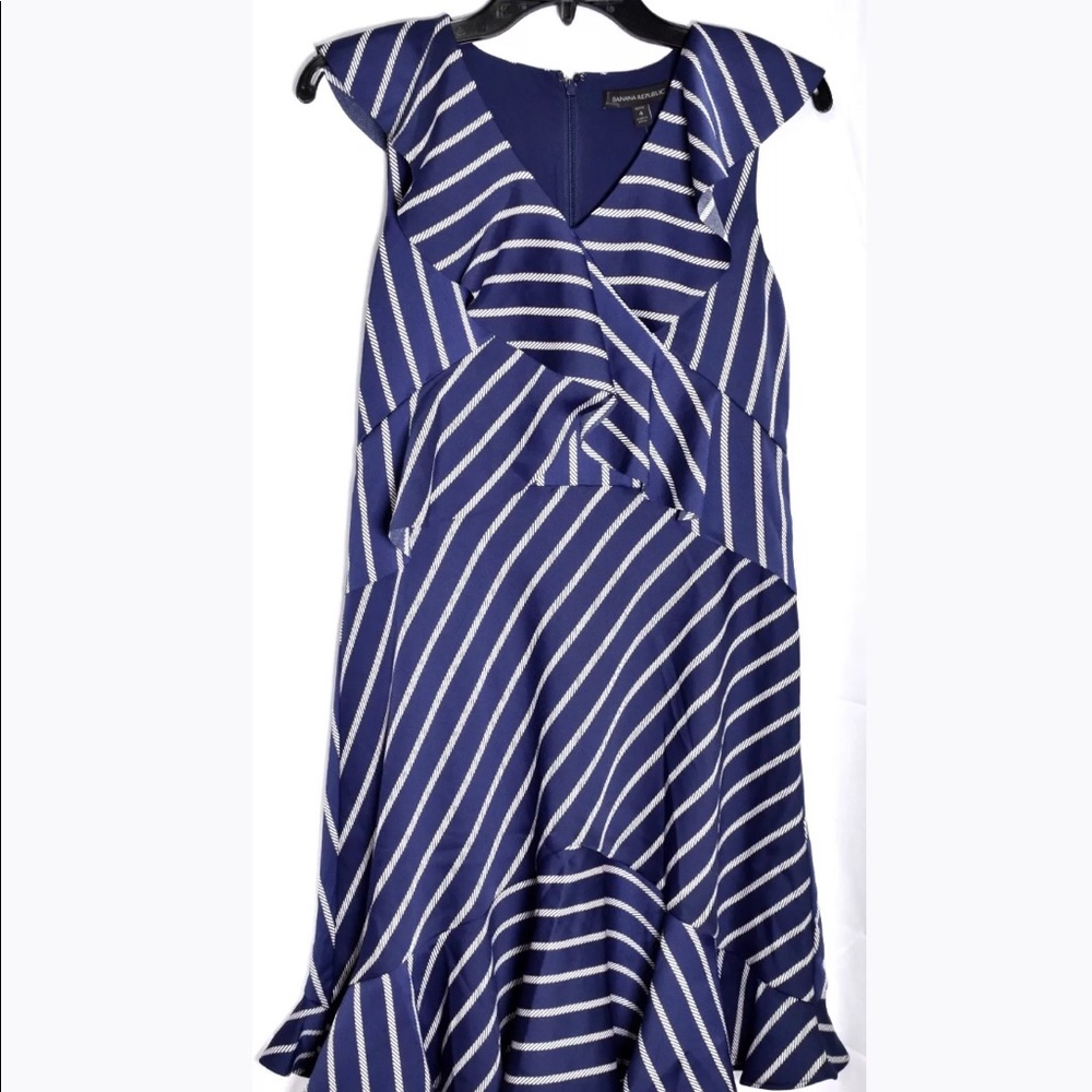 Banana Republic Navy Striped Ruffled Dress